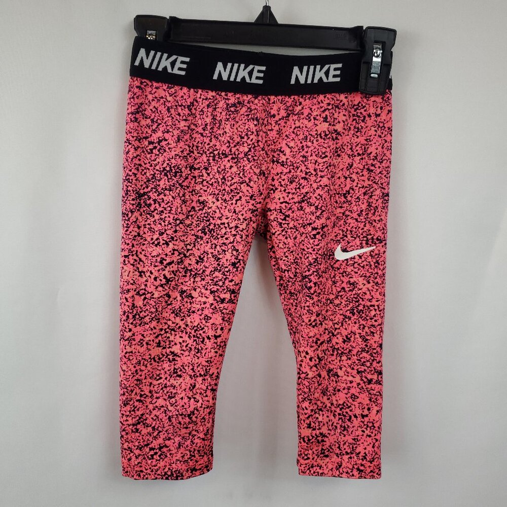 Nike Dri-Fit Kids Girls Sz 6 M 5-6Yrs Black Pink Splatter Leggings